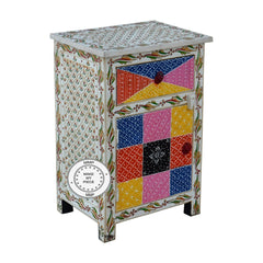 Pandora Hand Painted Indian Wood Bedside Table Set Of 2 Multicolour