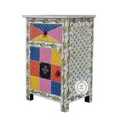 Pandora Hand Painted Indian Wood Bedside Table Set Of 2 Multicolour