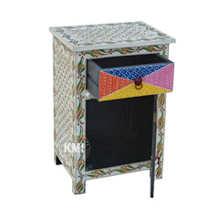 Pandora Hand Painted Indian Wood Bedside Table Set Of 2 Multicolour