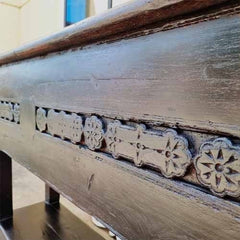 Indian Antique Beautiful Hand Carved Art Solid Wooden Console Hall Table Black 196x40x97Cm