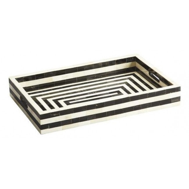 Maaya Herringbone Inlay Serving Tray - Black 49x39x5cm