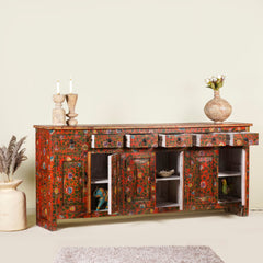 Pandora Indian Floral Hand Painted Solid Wood Sideboard