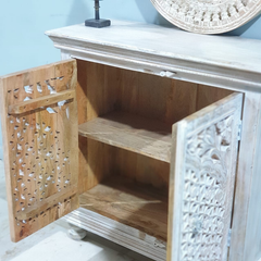 Handmade Indian Furniture Solid Hard Wood Carved 2 Doors Cabinet 90X40X90CM