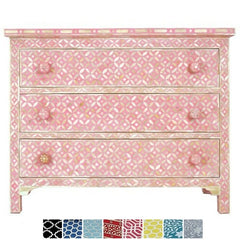 Maaya Bone Inlay Chest of 3 Drawers Pink Mother of Pearl