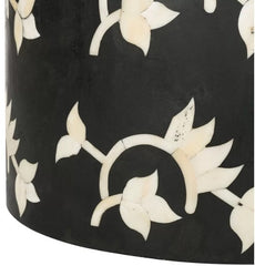 Maaya Bone Inlay Round drum Side Table Black