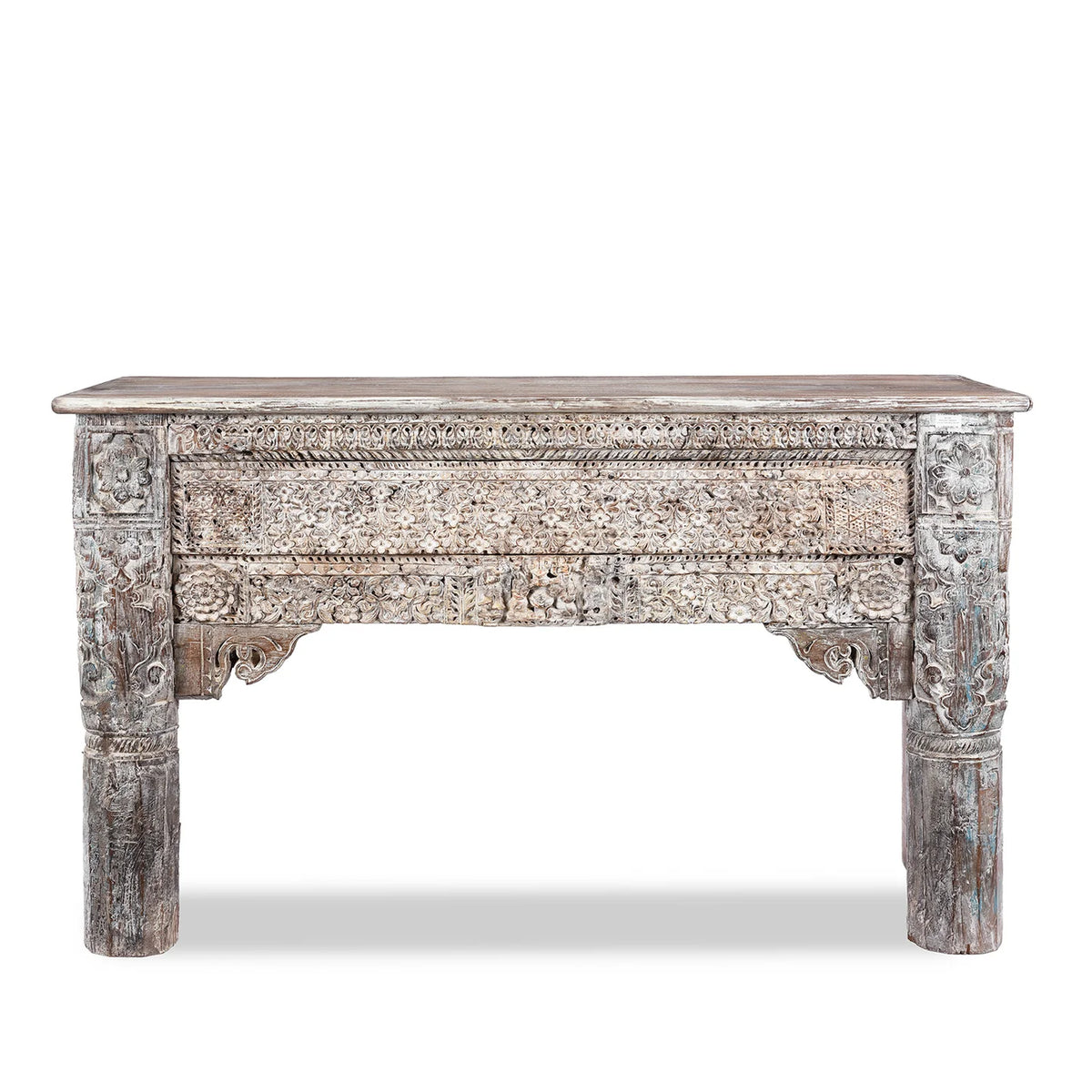 Antique Indian Hand Carved Solid Wood Console Table 09