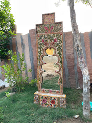 Indian Rajasthani Hand Carved Painted Solid Wood Mirror Frame 119