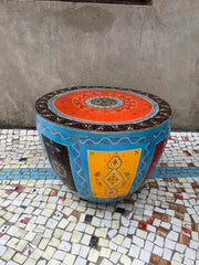 Indian Hand Painted Solid Wood Drum Coffee Table C153