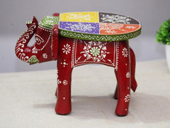 Brush & Timber Handpainted Solid Mango Wood Elephant Side Table in Multicolor