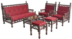 Heritage Indian Hand Carved Painted 6 pcs Sofa & Chair Set