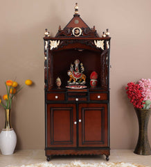 Large Sized Handmade Teak Wood Home Temple In Brown