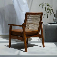 The Gileteen Wooden Martin Rattan Lounge Chair for Dining & Living Room Mango Wood