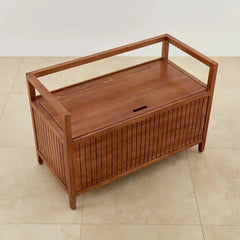 Indian Hand Carved Solid Wood Bench With Storage Blanket Box C37