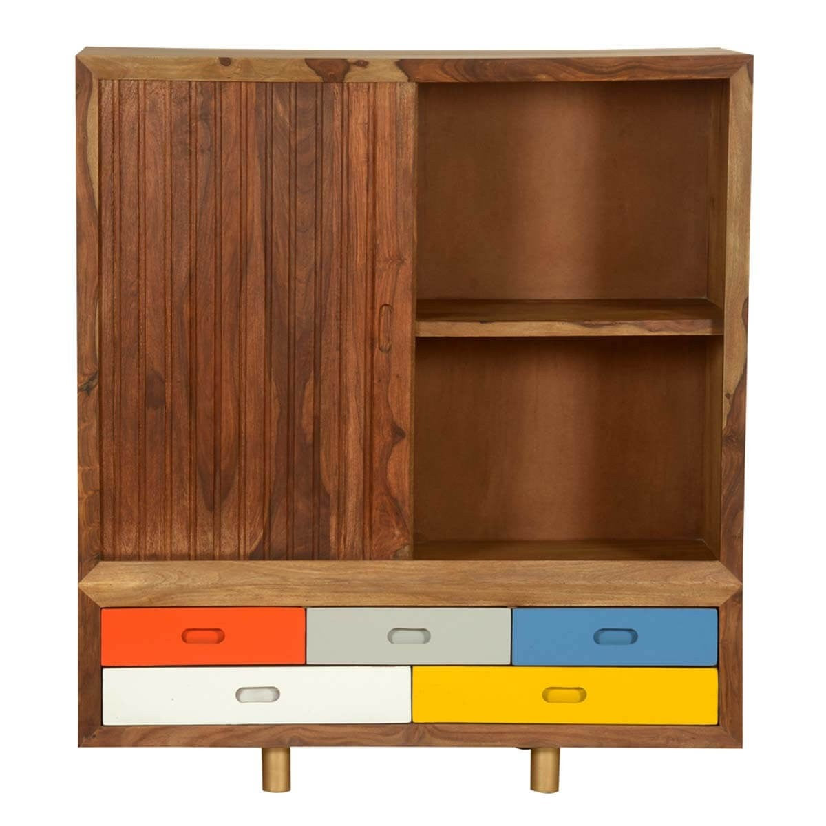 Vivid Indian Mango Wood Freestanding Cabinet Drawers