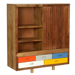 Vivid Indian Mango Wood Freestanding Cabinet Drawers