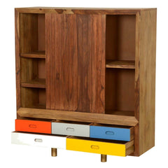 Vivid Indian Mango Wood Freestanding Cabinet Drawers