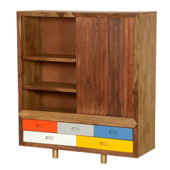 Vivid Indian Mango Wood Freestanding Cabinet Drawers