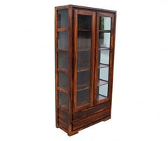 Boston Taper Contemporary Solid Wood Display Cabinet Glass Doors Natural 110 cm