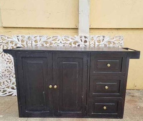 Indian Handmade Carved Wooden 2 Doors & 3 Drawers Sideboard Chocolate Brown 135x61x76Cm