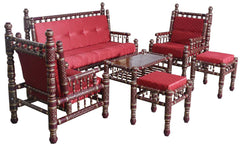 Heritage Indian Hand Carved Painted 6 pcs Sofa & Chair Set