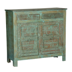 Antique Old Door Solid Wood Sideboard Rustic Green