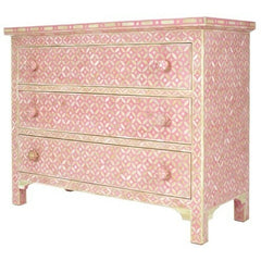 Maaya Bone Inlay Chest of 3 Drawers Pink Mother of Pearl