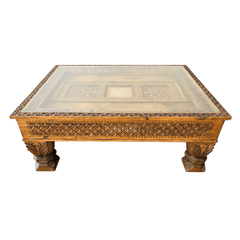Mughal Hand Painted and Hand Carved Solid Wood Coffee Table C35