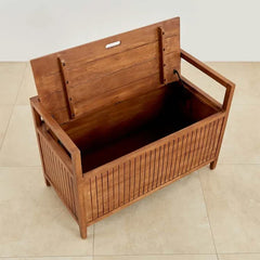 Indian Hand Carved Solid Wood Bench With Storage Blanket Box C37