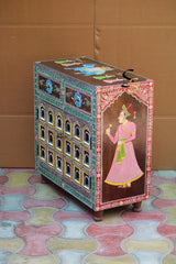 Mughal Hand Painted Solid Wood Ethnic Carved Jharokha Door Cabinet D133