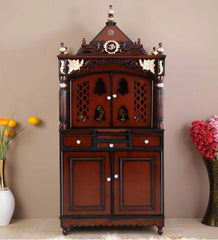 Large Sized Handmade Teak Wood Home Temple In Brown