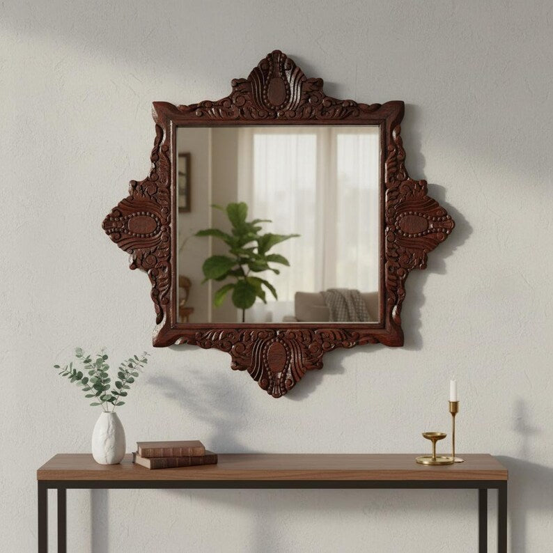 Indian Hand Carved Solid Wood Mirror Frame 116