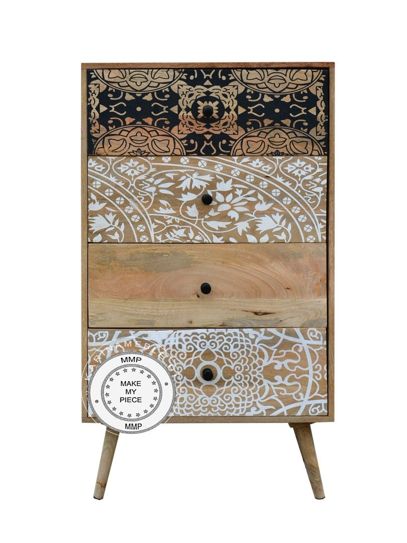 Avalon Contemporary Indian Solid Wood Printed Chest Of Drawers