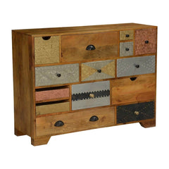 Vivid Indian Mango Wood Standard Horizontal 14 Drawer Dresser