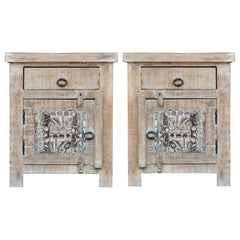 Yennora Indian Solid Wood Carved Bedside Table Set Of 2