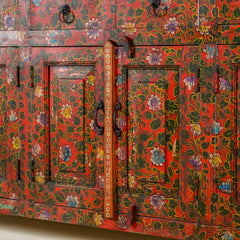 Pandora Indian Floral Hand Painted Solid Wood Sideboard