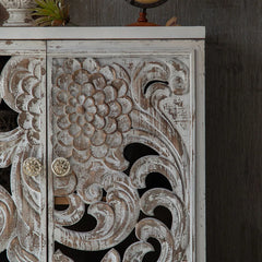 Indian Handmade Carved Solid Hard Wood Floral Design Sideboard A5