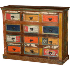 Retro Painted Colors Pop Art Reclaimed Wood 12 Drawer Dresser Chest