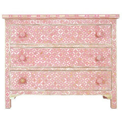 Maaya Bone Inlay Chest of 3 Drawers Pink Mother of Pearl
