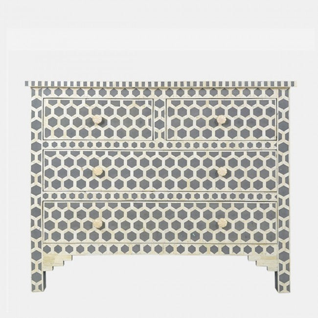 Maaya Bone Inlay Chest of Drawer sideboard Grey Honeycomb