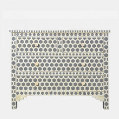 Maaya Bone Inlay Chest of Drawer sideboard Grey Honeycomb