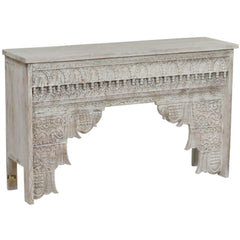 Mehrab Wooden Carved Entryway Console Table White