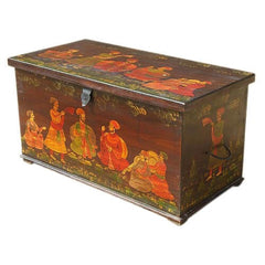 Mughal Hand Painted Indian Solid Wood Storage Trunk Box Coffee Table