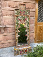 Indian Rajasthani Hand Carved Painted Solid Wood Mirror Frame 119