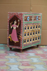 Mughal Hand Painted Solid Wood Ethnic Carved Jharokha Door Cabinet D133