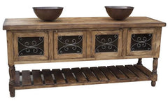 Indian Hand Carved Solid Wood & Metal Jali Bathroom Vanity V12