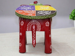 Brush & Timber Handpainted Solid Mango Wood Elephant Side Table in Multicolor