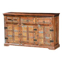 Cromer Indian Reclaimed Wood 3 Drawer Buffet Sideboard Cabinet