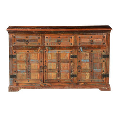 Cromer Indian Reclaimed Wood 3 Drawer Buffet Sideboard Cabinet