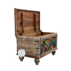 Pandora Hand Painted Colorful Storage Chest Blanket Box