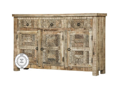 Yennora Indian Solid Wood Buffet Sideboard With Carved Doors & Drawers